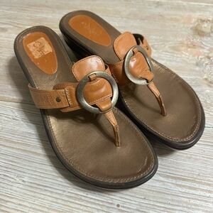 Cole Haan Nike Air Tatum Leather Thong Wedge Slip On Sandals Brown Sz 10.5